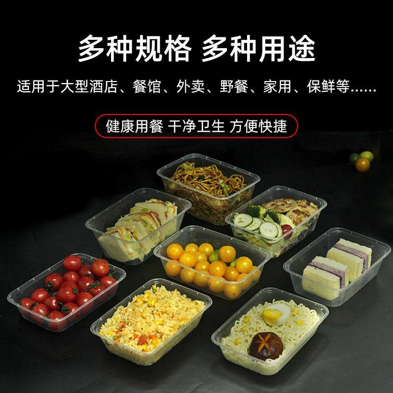长方形一次性餐盒外卖打包盒黑色正方形透明快餐盒便当塑料饭盒