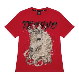 TCH红底金钻本命年马宽松百搭短袖T恤女2026春夏新款T78B106018