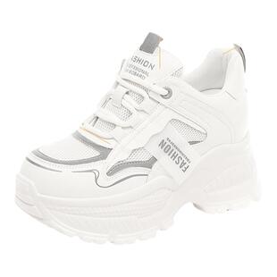 百搭内增高女鞋网面运动鞋春季隐形增高8cm秀气老爹鞋显脚小时尚