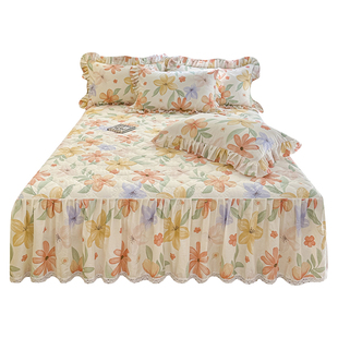 小清新纯棉床罩床裙款单件公主风夹棉全棉床单带裙边遮丑下摆床笠