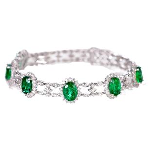 米莱珠宝 7.83克拉天然赞比亚祖母绿手链 18k金钻石镶嵌 彩宝定制