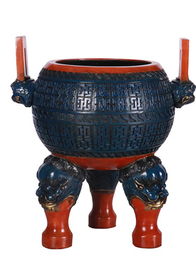 纯黄铜圆纹鼎摆件铜鼎礼品办公室装饰品铜鼎工艺品铜香炉客厅饰品