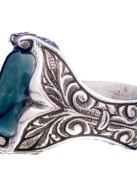 巴洛克风格青金石镶嵌纯银戒指