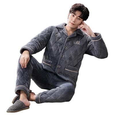 睡衣男冬三层珊瑚绒夹棉保暖超厚