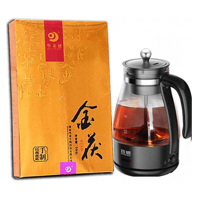 正宗湖南华莱健安化黑茶金茯茶2kg旗舰店手筑超级金花茯砖陈菌香