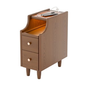 家逸实木床头柜小型极窄20cm窄边柜智能迷你床头置物架超窄夹缝柜