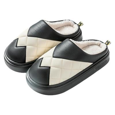 菱格混色加绒毛毛拖鞋居家穿