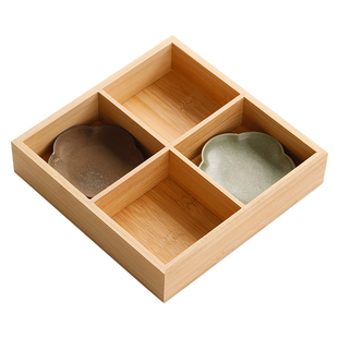 粗陶复古茶点碟茶点盘竹制托盘分格盘果盘套装下午茶点心盘糕点盘