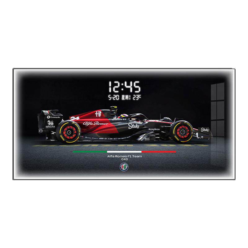 高级感F1赛车客厅装饰画创意时钟