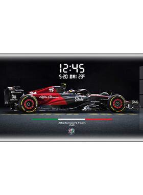 高级感F1赛车客厅装饰画创意时钟