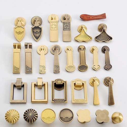 厂家直供新中式柜门吊电视柜拉单孔抽屉坠把手茶几式手中黄铜橱柜