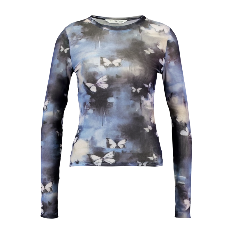 离森定染美式高弹网纱修身皮肤衣T恤微透感可叠穿上衣