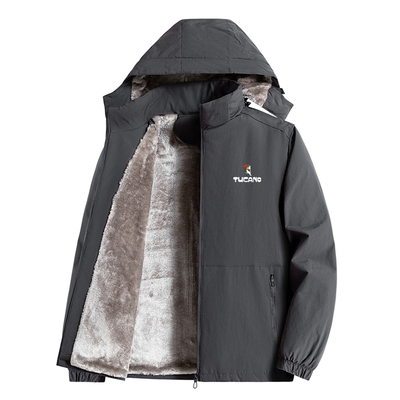 啄木鸟加绒外套男士秋冬季防风保暖加厚棉服夹克连帽防水风衣冬装