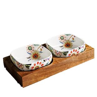 蝶恋花零食干果摆放盘陶瓷水果碗客厅茶几茶点小吃双格碗