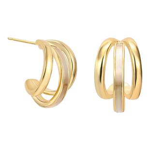 SHINE萱子饰品金色贝壳耳钉耳圈女C圈复古耳环设计感生日礼物