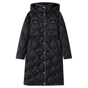 声雨竹官方旗舰店2026年新款宽松鹅绒连帽羽绒服拉链长款纯色通勤