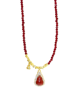 海蓝蓝红色串珠玛瑙葫芦碎银项链