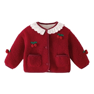 [抗菌远红外]外套女童秋冬宝宝加绒女小童上衣新款秋儿童红色衣服