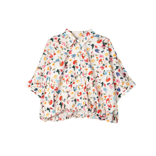 谜底波嬉风花色衬衫女2025夏新款复古宽松下摆收缩衬衣256MC6202