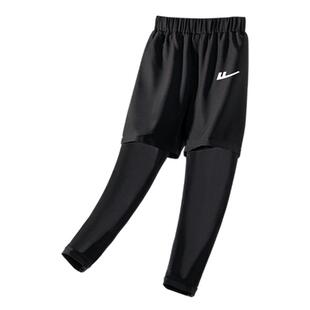 回力男童速干裤儿童裤子男大童跑步假两件篮球训练运动裤秋冬加绒