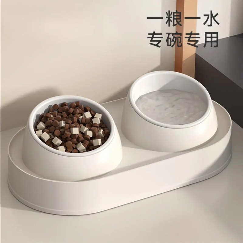 猫碗陶瓷猫食盆宠物双碗斜口喝水粮碗水碗一体幼猫饭碗狗碗防打翻