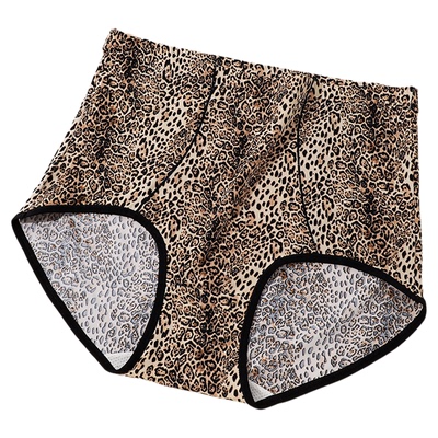 收腹提臀性感豹纹冰丝女士内裤高腰大码胖mm亲肤高弹夏季凉感裤头