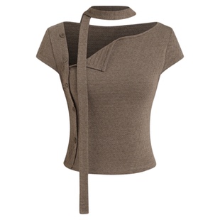 CIDER漂亮小上衣领设计纹理短袖上衣围巾飘带114411201