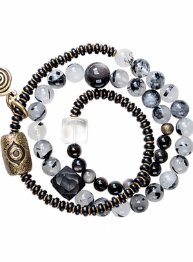 非鱼之家天然石黑发晶手链饰品