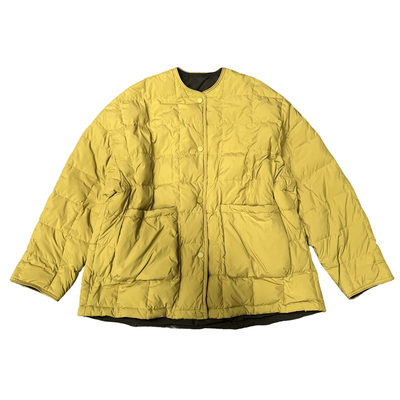 圆领长袖宽松拼色羽绒服女士