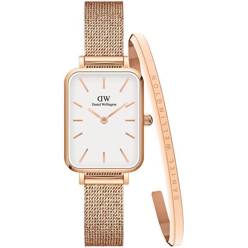 DW手表套装女QUADRO复古麦穗小方表手镯套装时尚叠戴高级感礼物