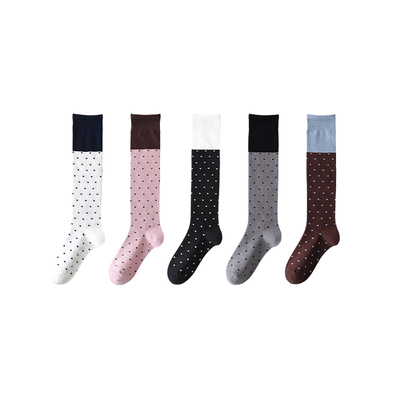 微压显瘦粉色小腿袜女春秋新款波点拼色长筒堆堆袜配小皮鞋的袜子