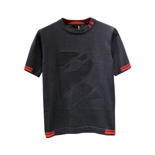 字母提花半截袖男士秋冬季时尚社会短袖毛衣青年韩版大码针织半袖