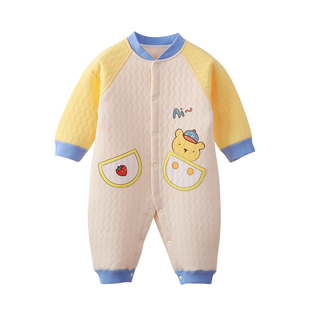 婴儿衣服秋装保暖春季宝宝连体衣夹棉哈衣a类纯棉3-6-12月爬服男