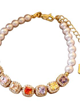 古里雅彩色锆石方糖手链高级感