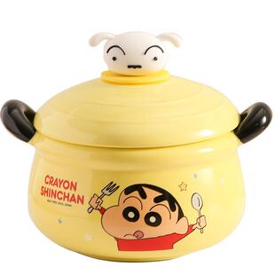 蜡笔小新联名泡面碗可爱大容量双耳带盖陶瓷汤碗宿舍用学生早餐碗