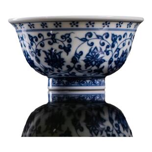 小雅家 清本源薄胎手工内膜印甜白釉青花瓷压手杯 景德镇中式茶具