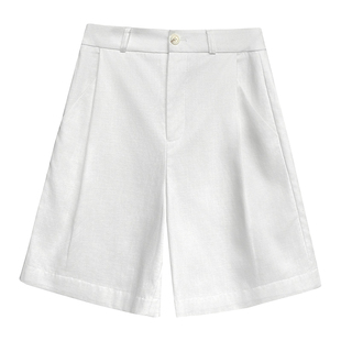 亚麻白色短裤女夏外穿薄款老钱风棉麻中裤宽松天丝西装a字5五分裤