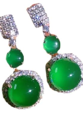 新款镶嵌绿玉高级华丽风贵气耳坠