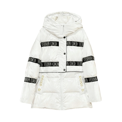 大码女装韩系慵懒风白色连帽羽绒服女中长款白鸭绒保暖外套冬装女