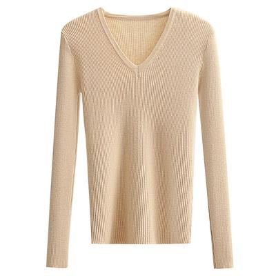 v领针织衫女2025秋装洋气修身弹力长袖上衣打底衫女内搭套头毛衣