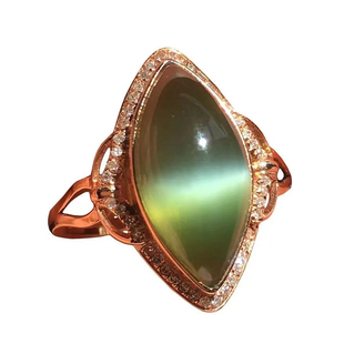 绿意盎然 橄榄绿猫眼石戒指猫眼气质清新S925银指环马眼玫瑰金色