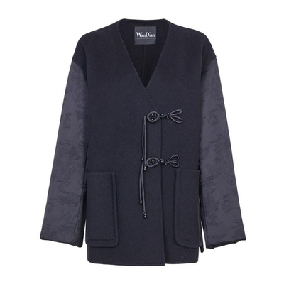 婉甸2025年冬季新品黑色双面呢拼接外套羊毛毛呢新中式1244E07DM2