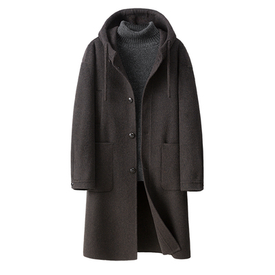 连帽双面呢子大衣男士新款外套潮