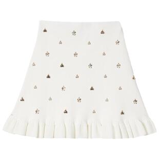 SANDRO Outlets秋冬女装法式气质时尚白色荷叶边高腰A字半身裙