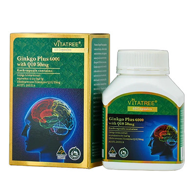 澳洲直邮 VITATREE 维他树 高含量银杏胶囊6000+辅酶50mg 记忆60T