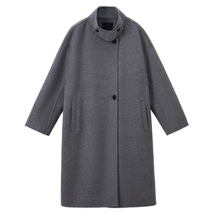 23区日系秋季通勤宽松羊毛牦牛毛混纺毛呢外套中长大衣商场同款