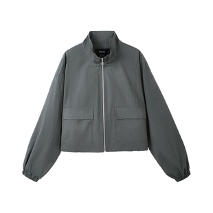 巴恩风立领短外套女MOFAN摩凡2025春秋巴黎灰高腰半身裙两件套装