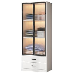 衣柜家用卧室小户型儿童长虹玻璃收纳柜子组合出租房实木定制衣橱