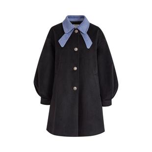 阔色法式娃娃领黑色呢子大衣女2025秋冬季小个子穿搭气质毛呢外套