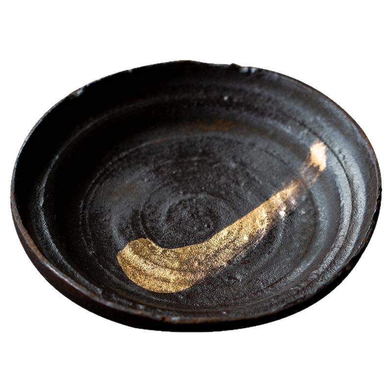三点水柴烧彩金壶承托盘粗陶茶承